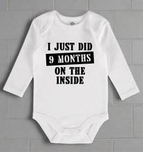 Load image into Gallery viewer, 9 months on the inside baby onesie