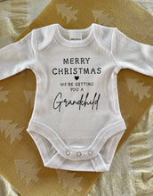 Load image into Gallery viewer, We're getting you a Grandchild Christmas baby onesie