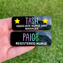 Load image into Gallery viewer, Acrylic Name Badge - multicoloured writing