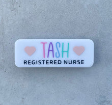 Load image into Gallery viewer, Acrylic Name Badge - multicoloured writing