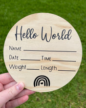 Load image into Gallery viewer, Baby announcement plaque - Hello World