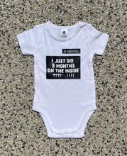 Load image into Gallery viewer, 9 months on the inside jail baby onesie
