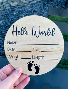 Baby announcement plaque - Hello World