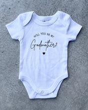 Load image into Gallery viewer, Will you be my godparent baby onesie
