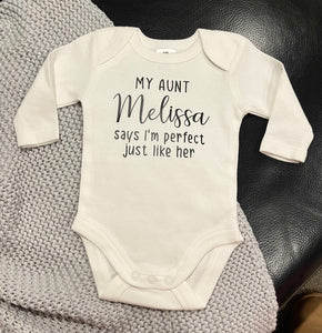 Perfect like my Aunt personalised baby onesie