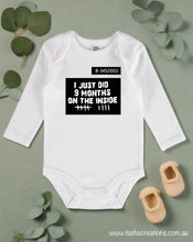Load image into Gallery viewer, 9 months on the inside jail baby onesie
