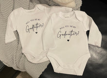 Load image into Gallery viewer, Will you be my godparent baby onesie
