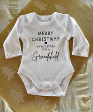 Load image into Gallery viewer, We&#39;re getting you a Grandchild Christmas baby onesie
