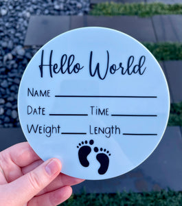 Baby announcement plaque - Hello World